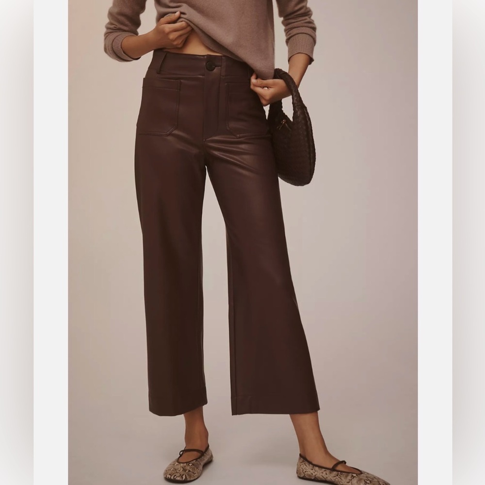 Anthropologie The Colette Faux Leather Crop Wide Leg Pants by Maeve